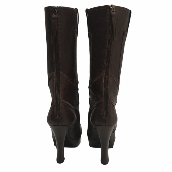 Miu  Miu Heel Tall  Brown Italian Made Leather Platform Boots Size 7 - Picture 12 of 12